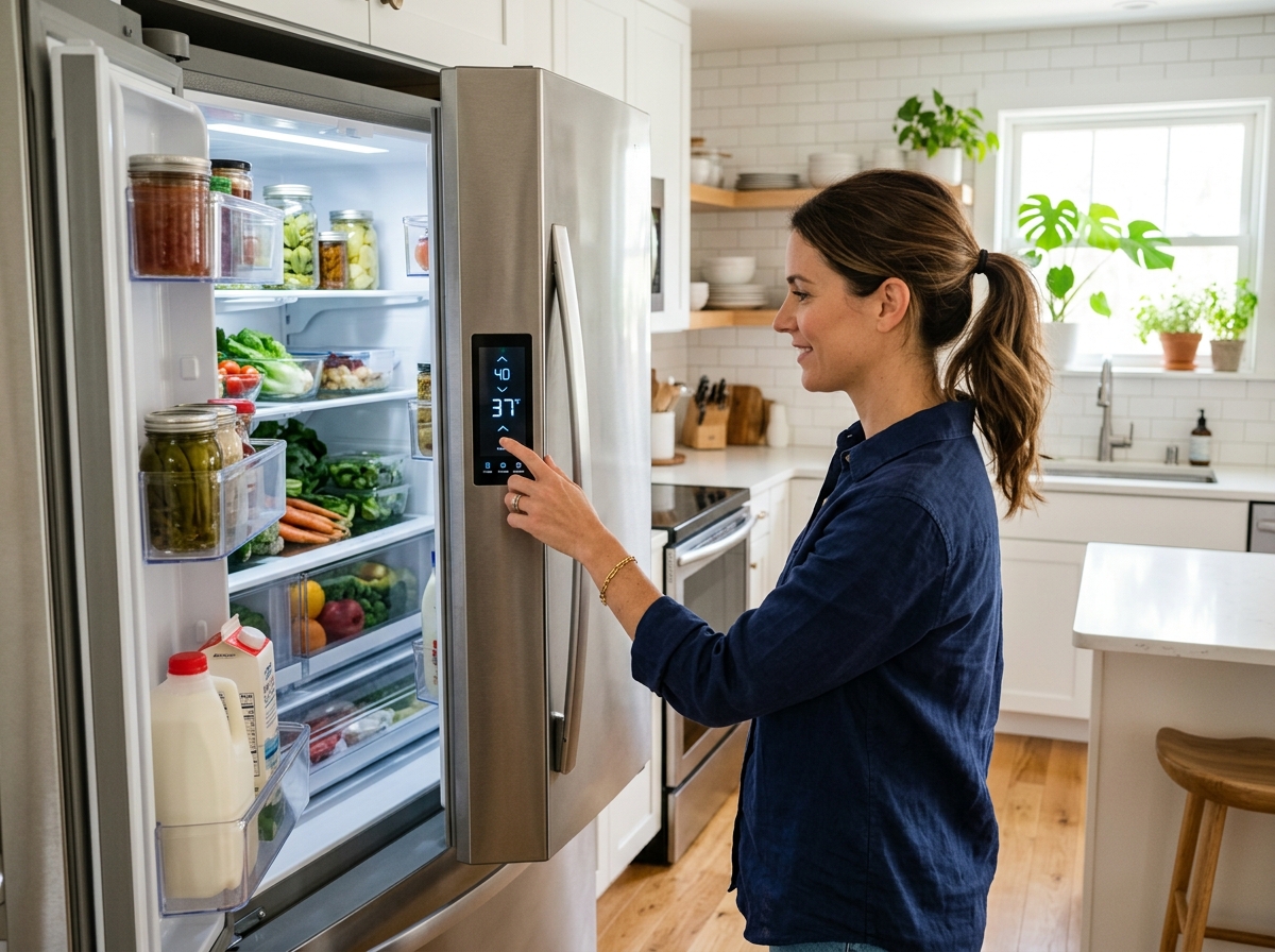 Adjusting refrigerator temperature control dial to check thermostat functionality